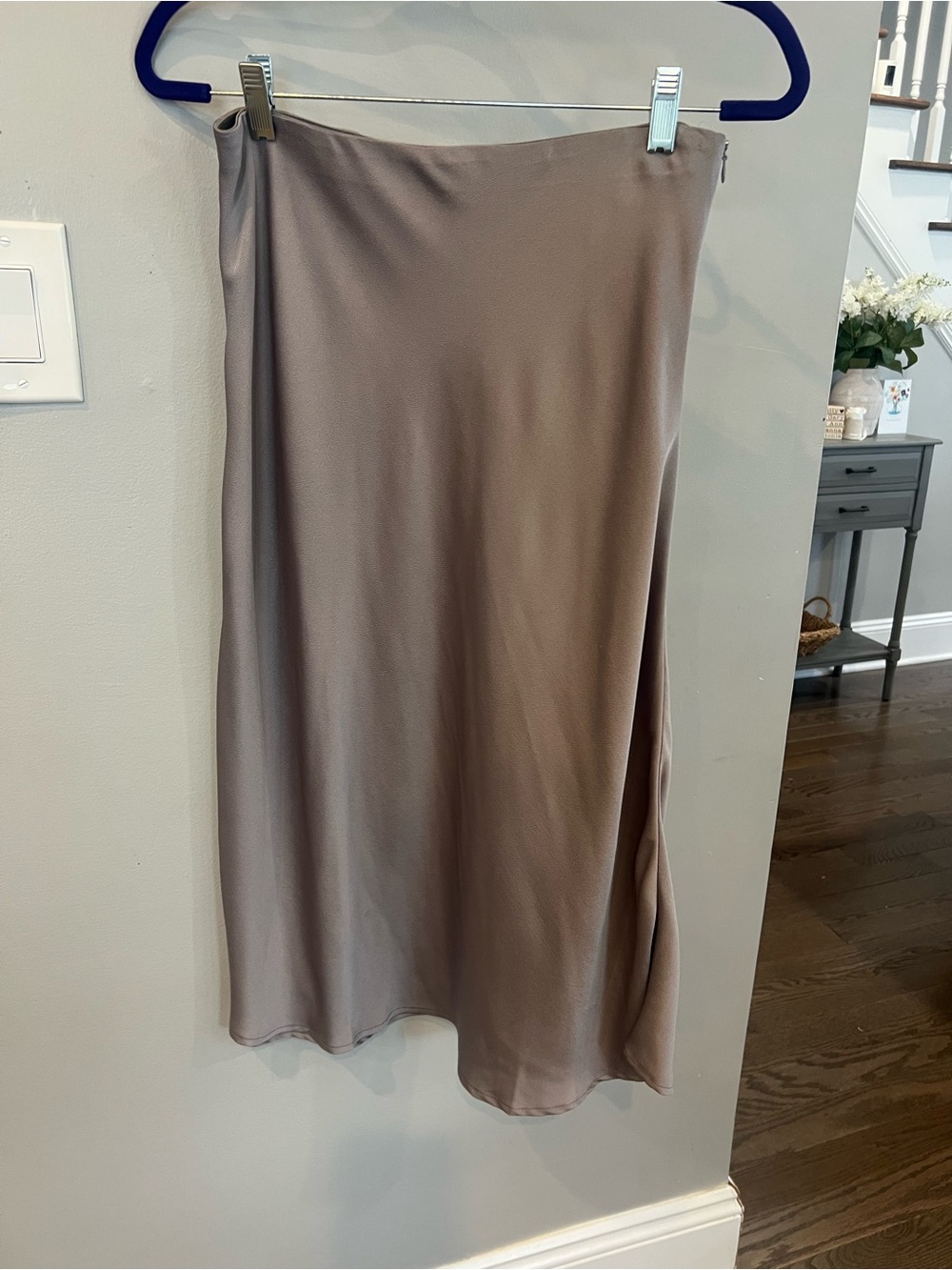 Grey Satin A-Line Midi Skirt
